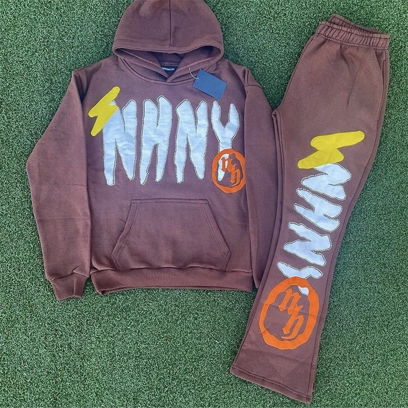 Custom 3D Puff Print Sweatsuits Set Oversized Hoodie And Cotton Jogger