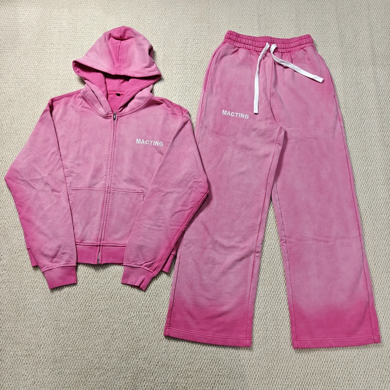 Custom Printed Reversible Stitch Pullover French Terry Heavyweight Distressed Acid Wash Sun Faded Washed Tracksuit