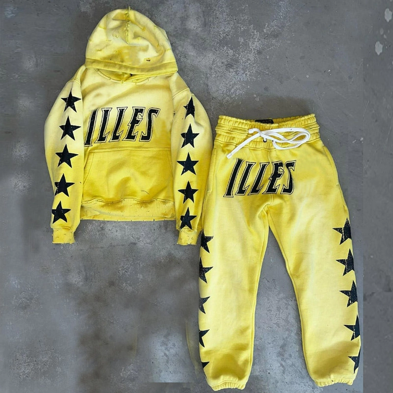 Custom Two-Piece Heavyweight Pullover Tracksuit with Printed Distressed Vintage Acid Wash