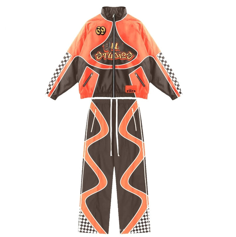 Custom Color Block Patchwork Nylon Windbreaker Tracksuit