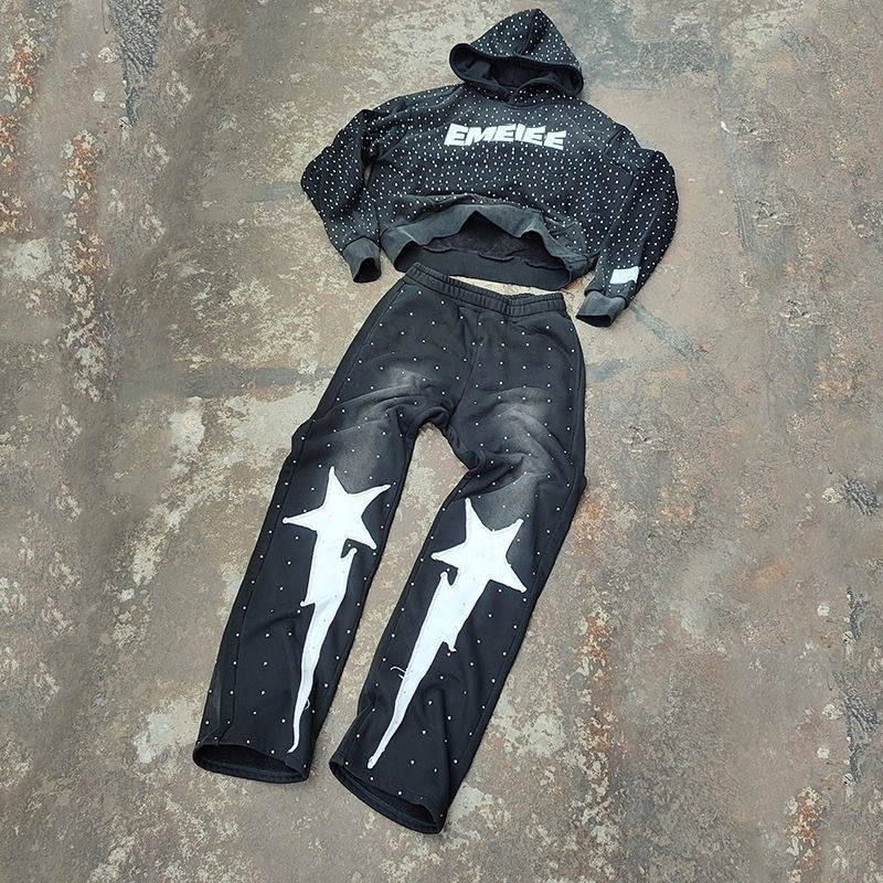 Custom Acid Wash 2-Piece Jogging Suit with DTG Printing & Stacked Design