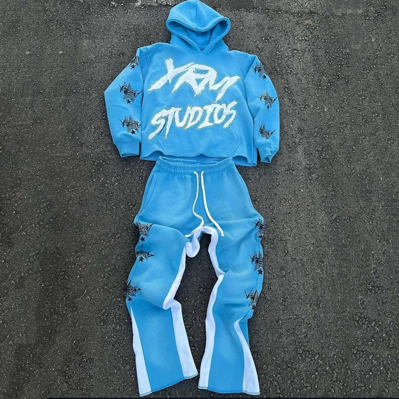 Custom Cut Raw Hem Hoodie and Sweatpants Set in Cotton