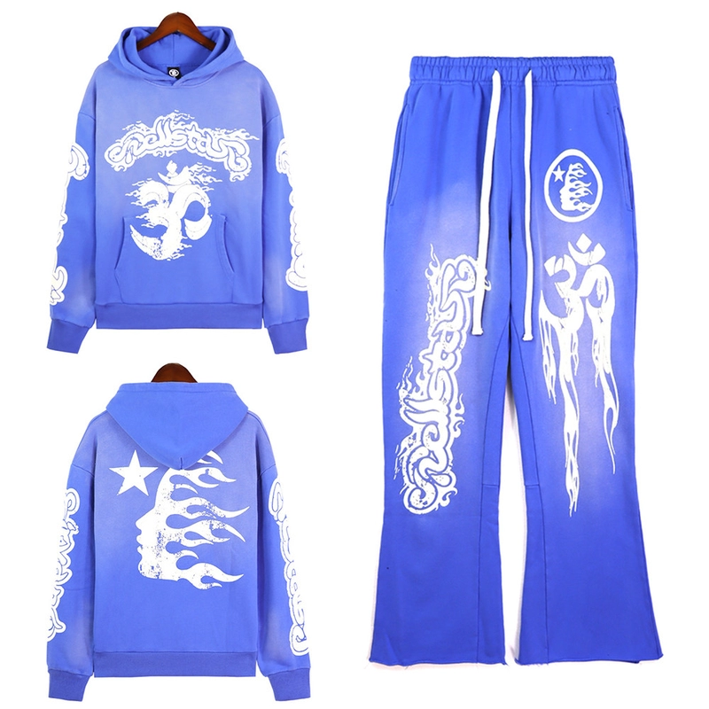 Custom Printing Tracksuit 100 Cotton French Terry Hoodie And Flare Sweatpant Set