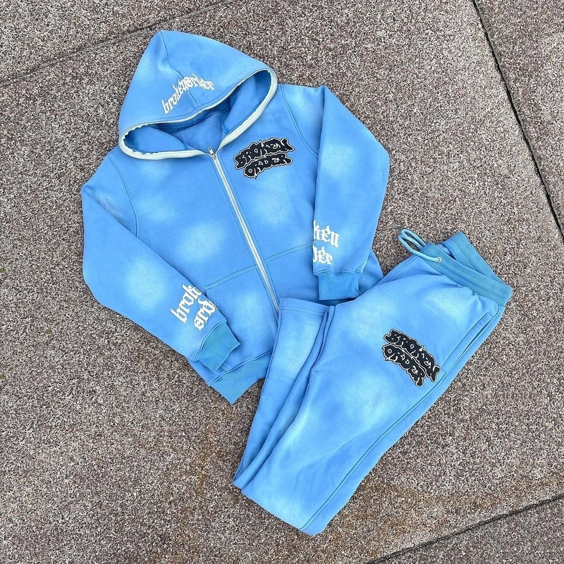 Custom Full Zip Up Hoodie Acid Wash Sweatsuit