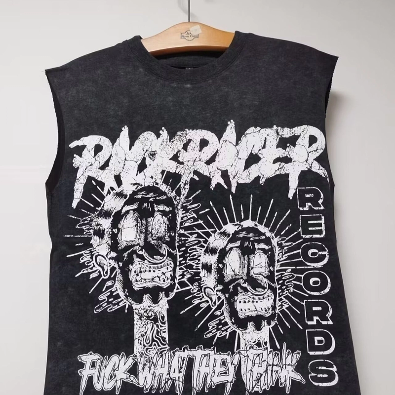 Terry Fabric Custom Hip Hop Oversized Cut Raw Hem Crop Cotton Tank Top