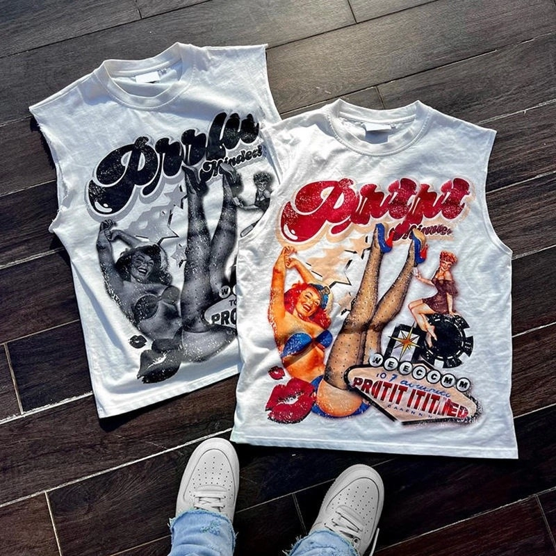 Custom Logo Silk Screen Print Sleeveless Crew Neck Tank Top