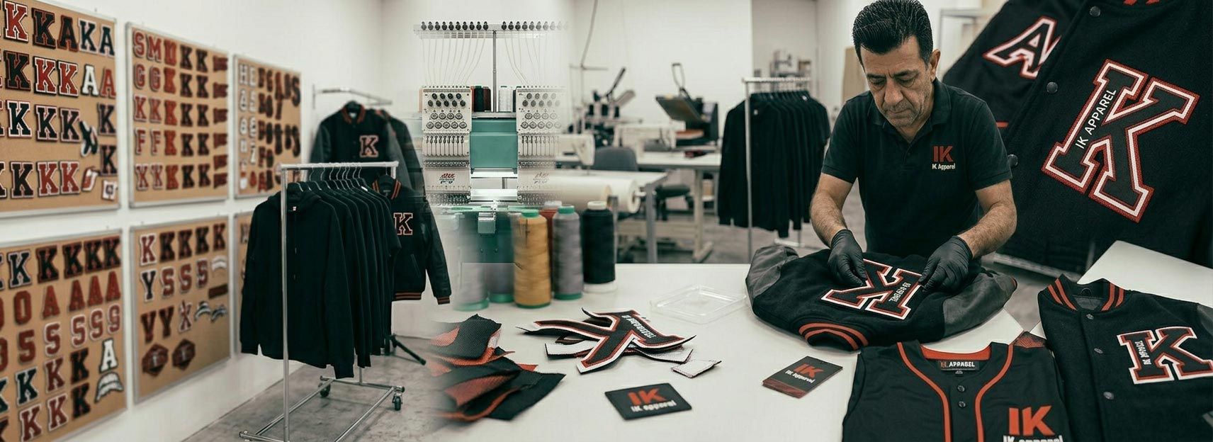 Chenille and applique patches manufacturer for USA apparel buyers, varsity jacket patches, letterman jacket patches, hoodie patches, school patches, teamwear patches, streetwear patchwork, and custom apparel branding
